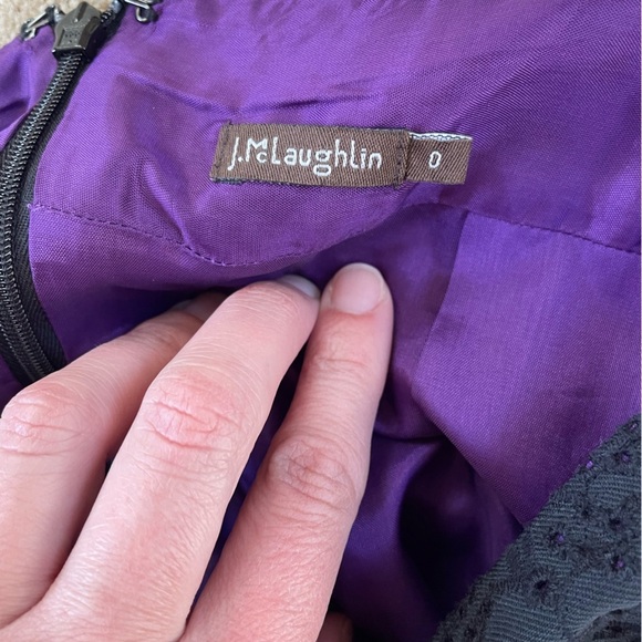 J. McLaughlin Silk/Wool Blend Black Eyelet Floral Knee Length Pencil Skirt 0 - Picture 3 of 4